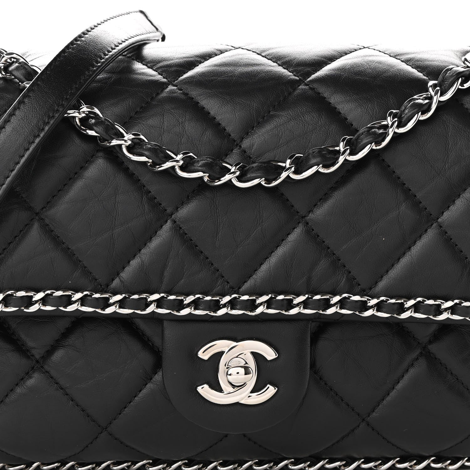 Chanel Crumpled Calfskin Medium Chain All Over Flap Black 8 of 10