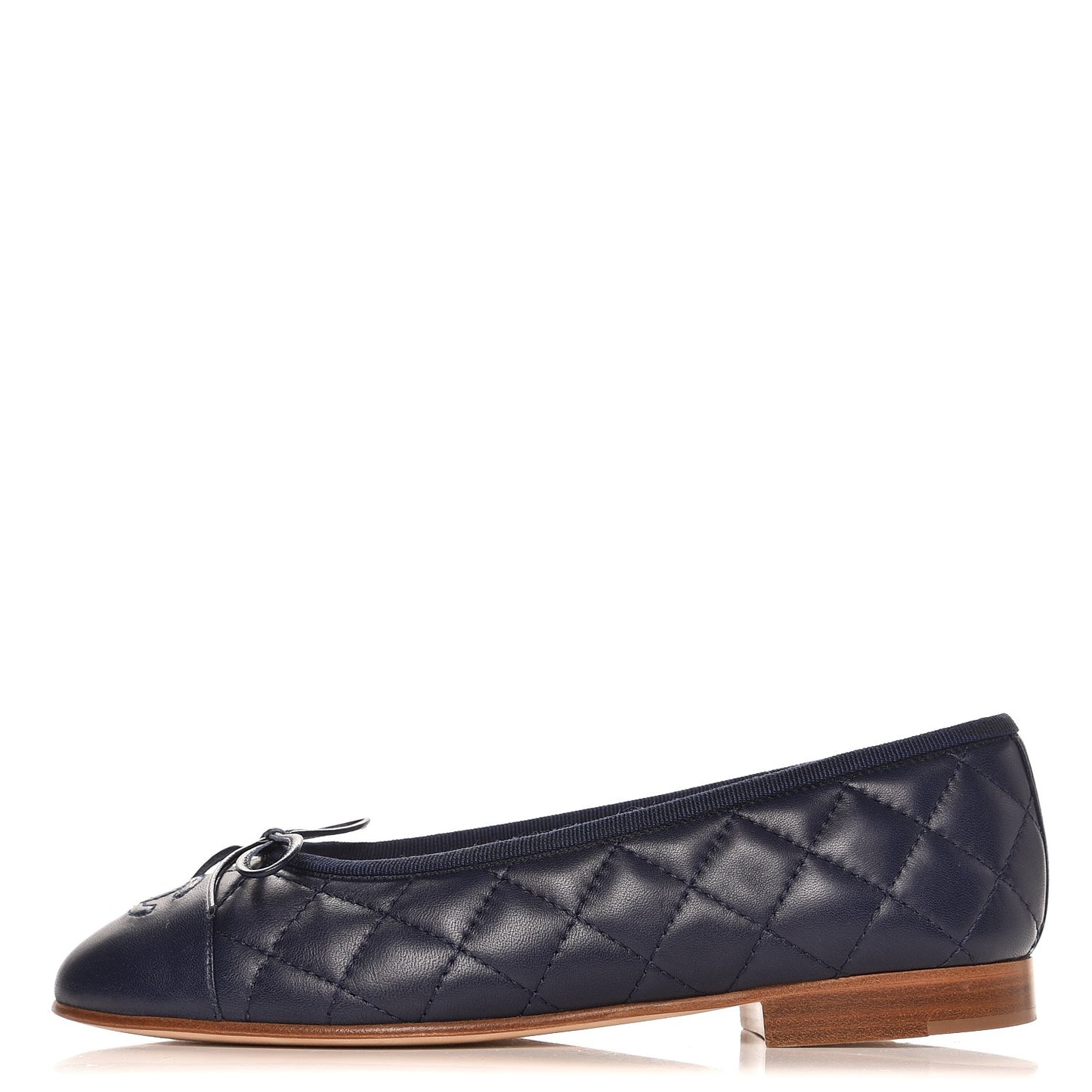 Lambskin Quilted CC Cap Toe Ballerina Flats 35 Navy