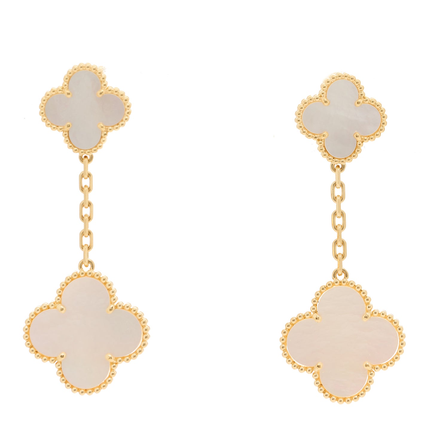18K Yellow Gold Mother of Pearl 2 Motifs Magic Alhambra Earrings