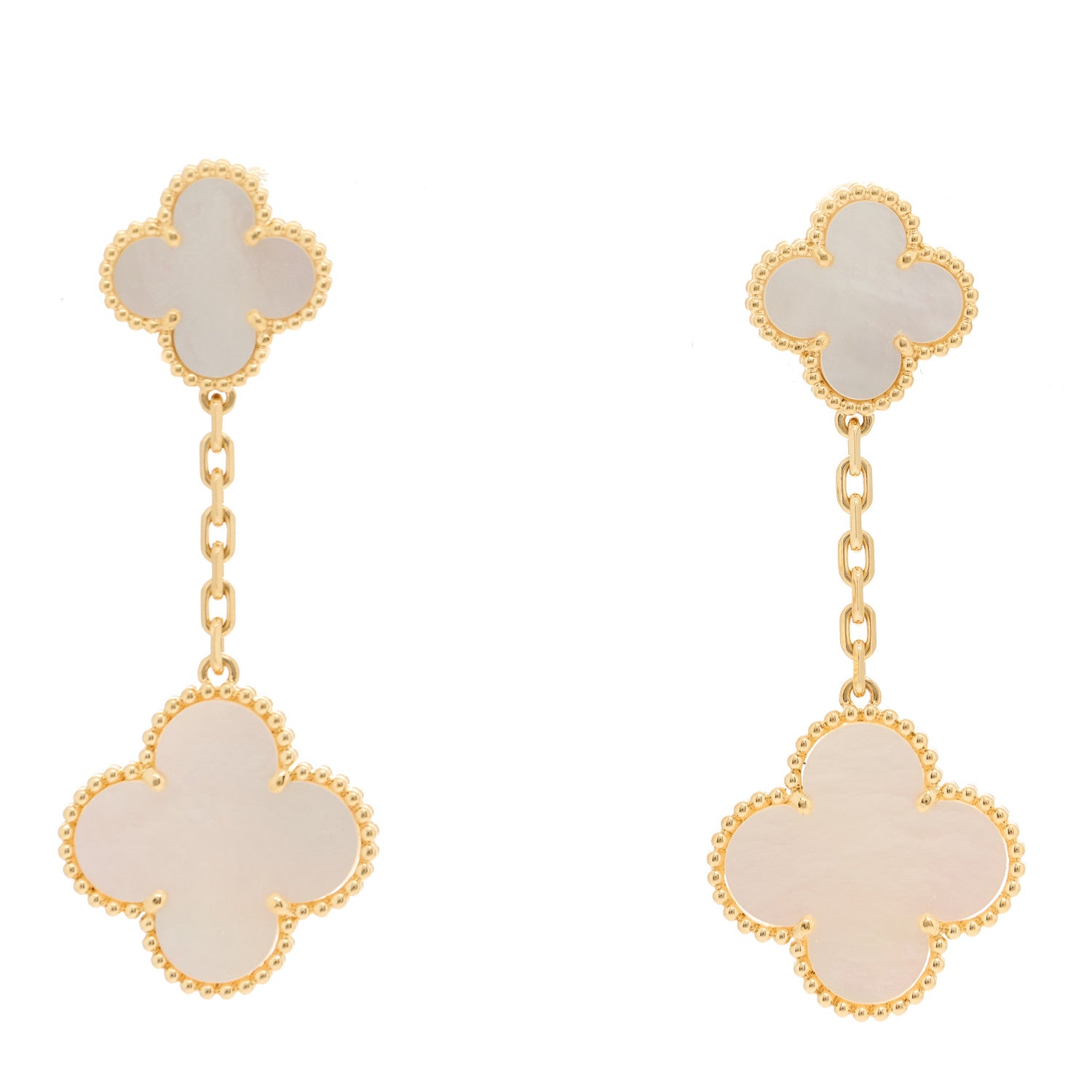Van Cleef & Arpels 18K Yellow Gold Mother of Pearl 2 Motifs Magic Alhambra Earrings 1 of 4