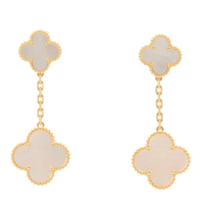 Van Cleef & Arpels 18K Yellow Gold Mother of Pearl 2 Motifs Magic Alhambra Earrings 1 of 4