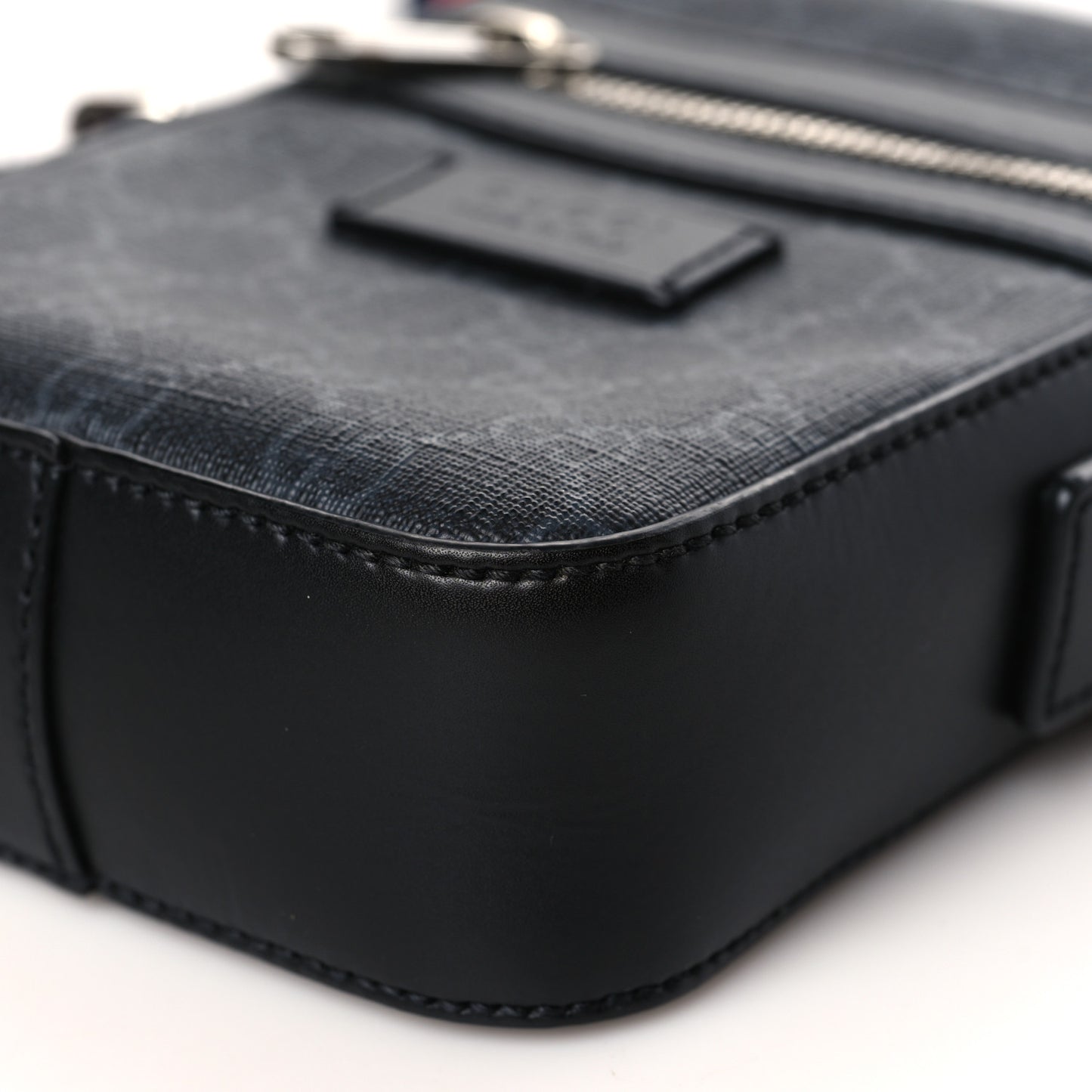 GG Supreme Monogram Appia Calfskin Web Small Camera Messenger Bag Black Grey