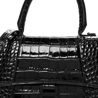 Balenciaga Shiny Calfskin Monochrome Crocodile Embossed Small Hourglass Top Handle Bag Black 8 of 10