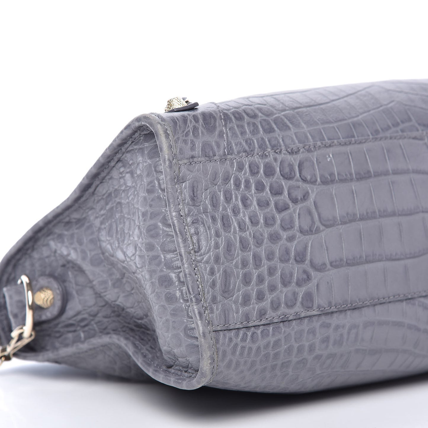 Calfskin Crocodile Embossed Giant 12 Gold Hardware City Gris Beton