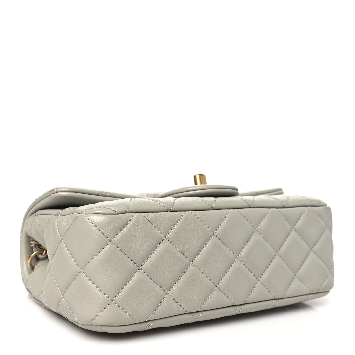 Lambskin Quilted Mini Rectangular Pearl Crush Flap Grey