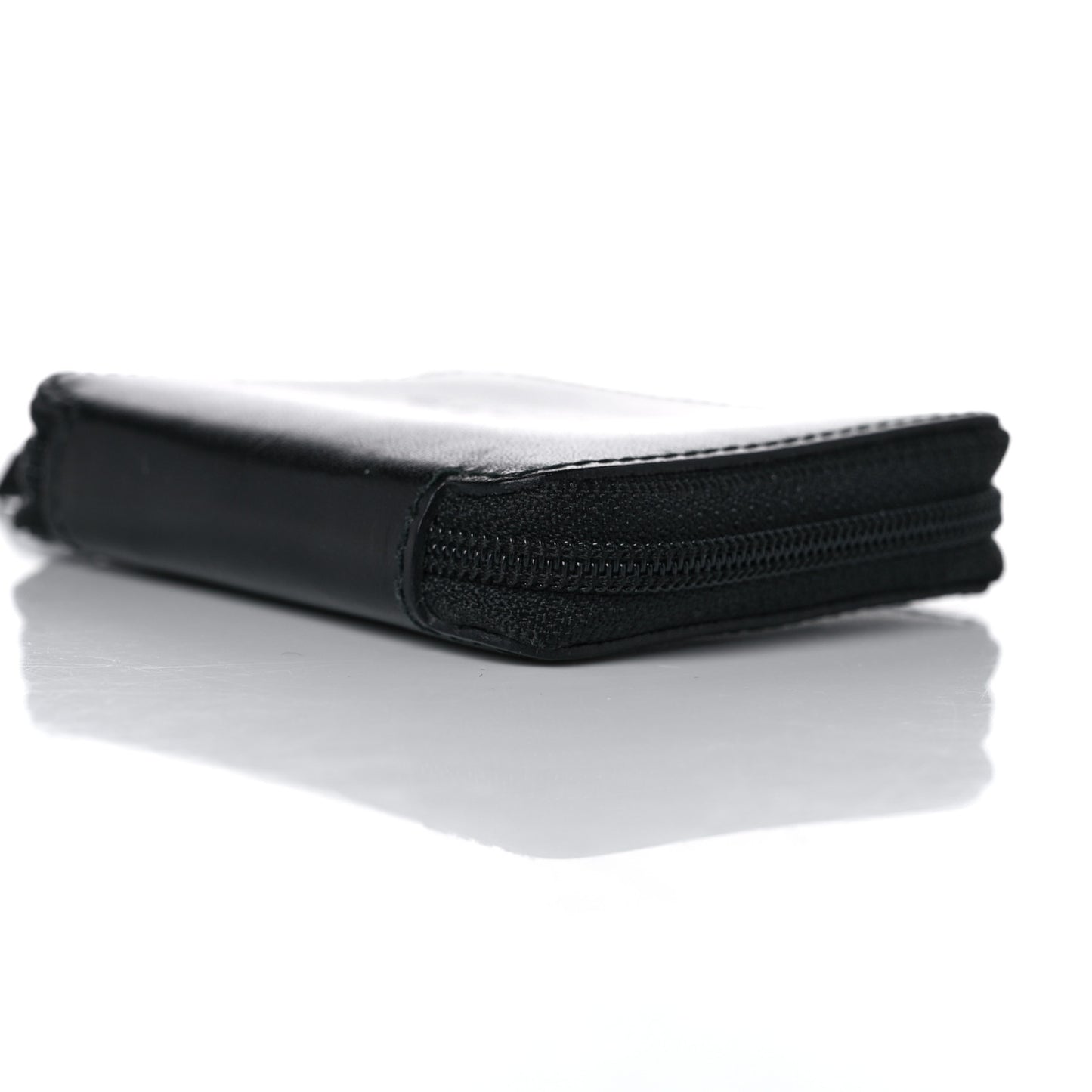 Calfskin Logo Embossed Zip Around Coin Wallet Black