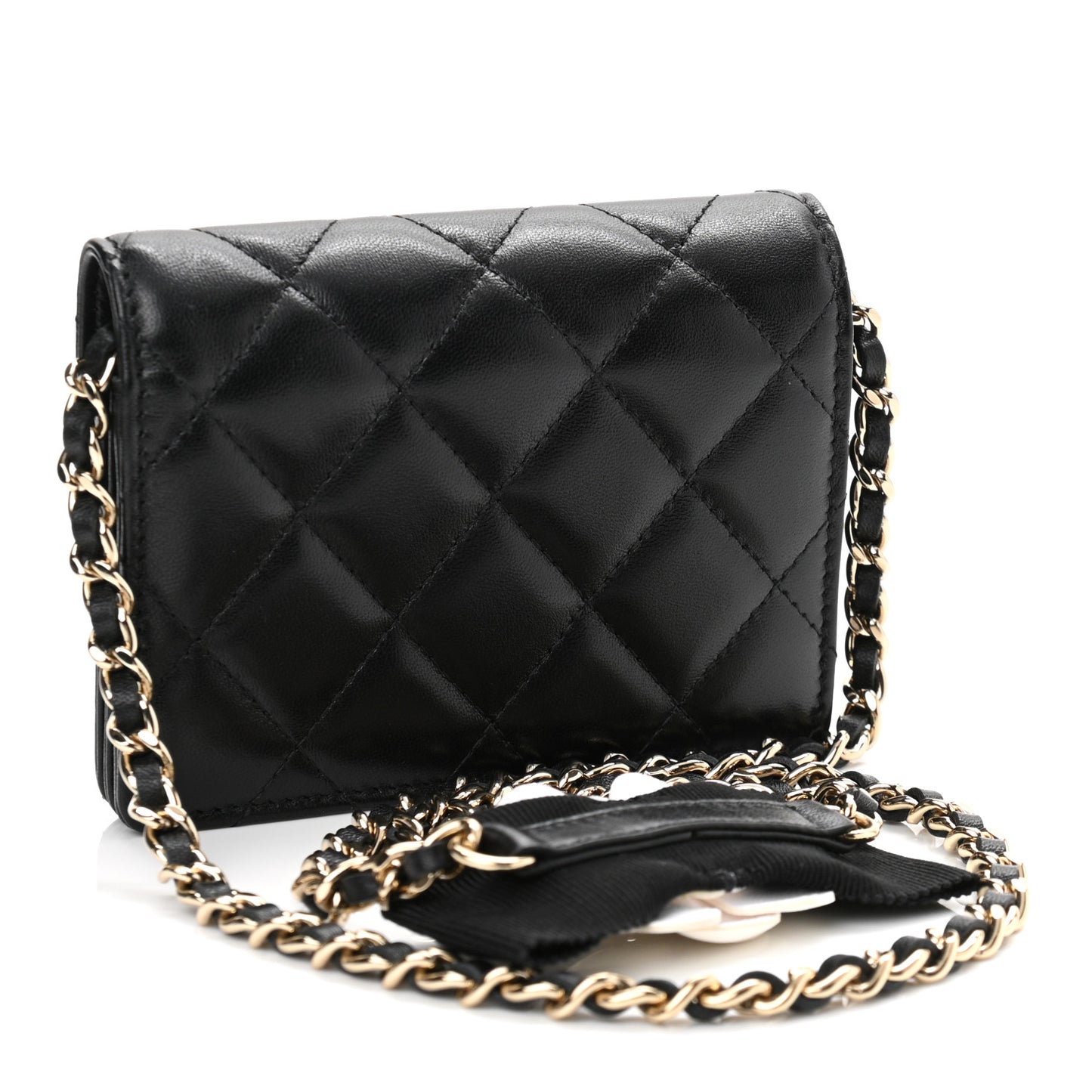 Lambskin Quilted My Chanel Lady Card Holder On Chain Black