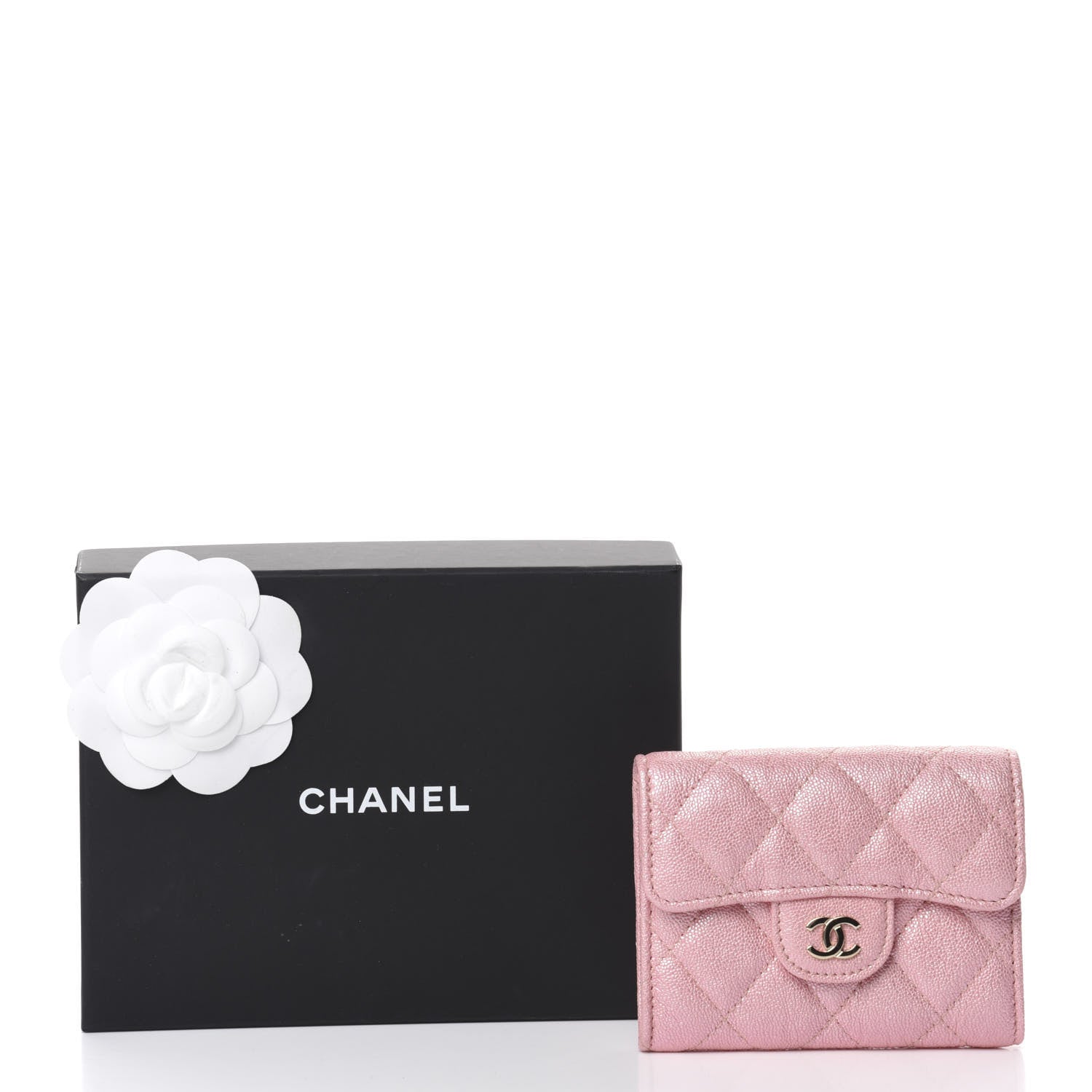 Chanel Iridescent Caviar Flap Quilted Card Holder Wallet Pink 9 of 9