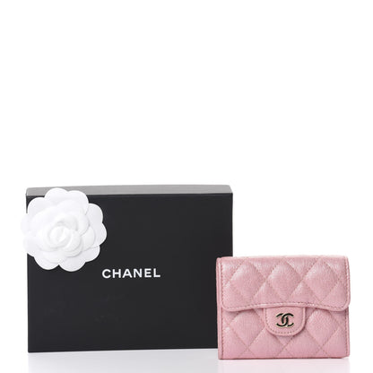 Chanel Iridescent Caviar Flap Quilted Card Holder Wallet Pink 9 of 9
