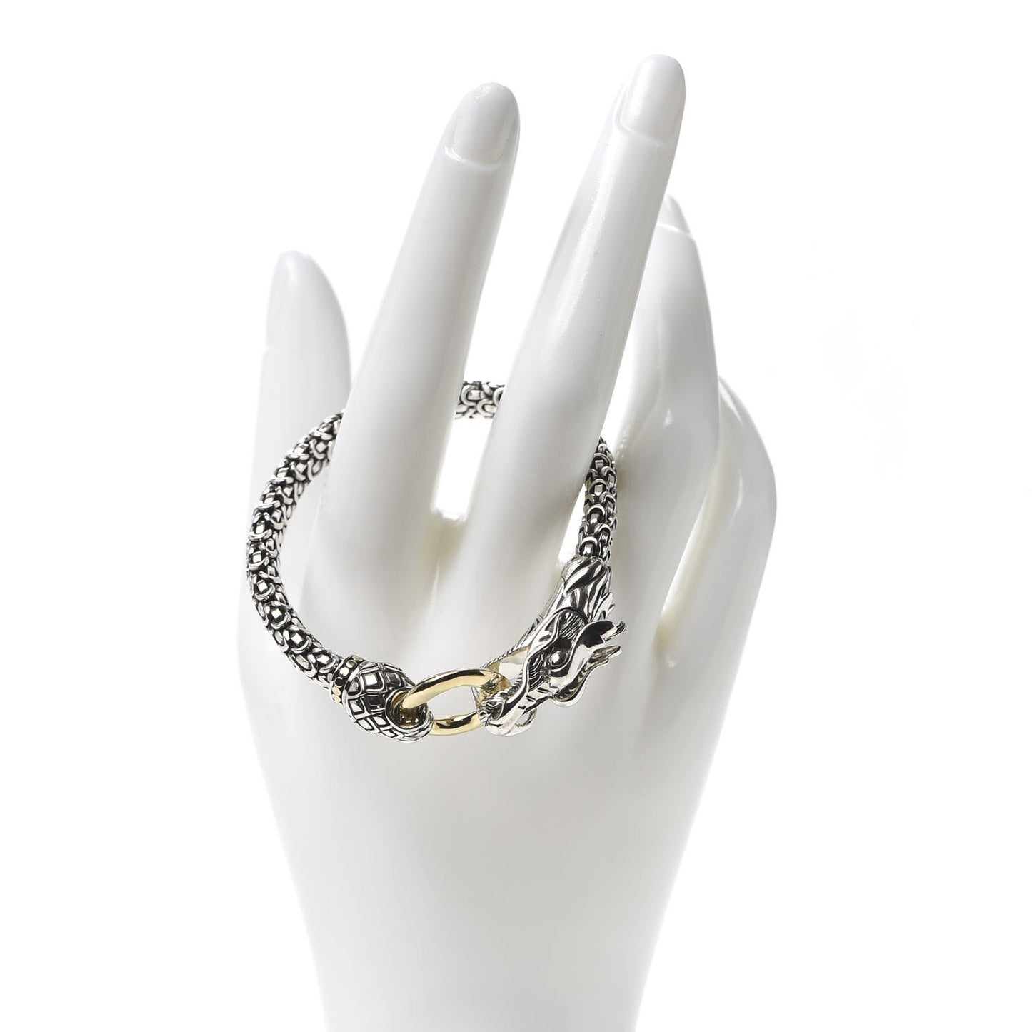 Sterling Silver 18K Yellow Gold 6mm Naga Dragon Bracelet
