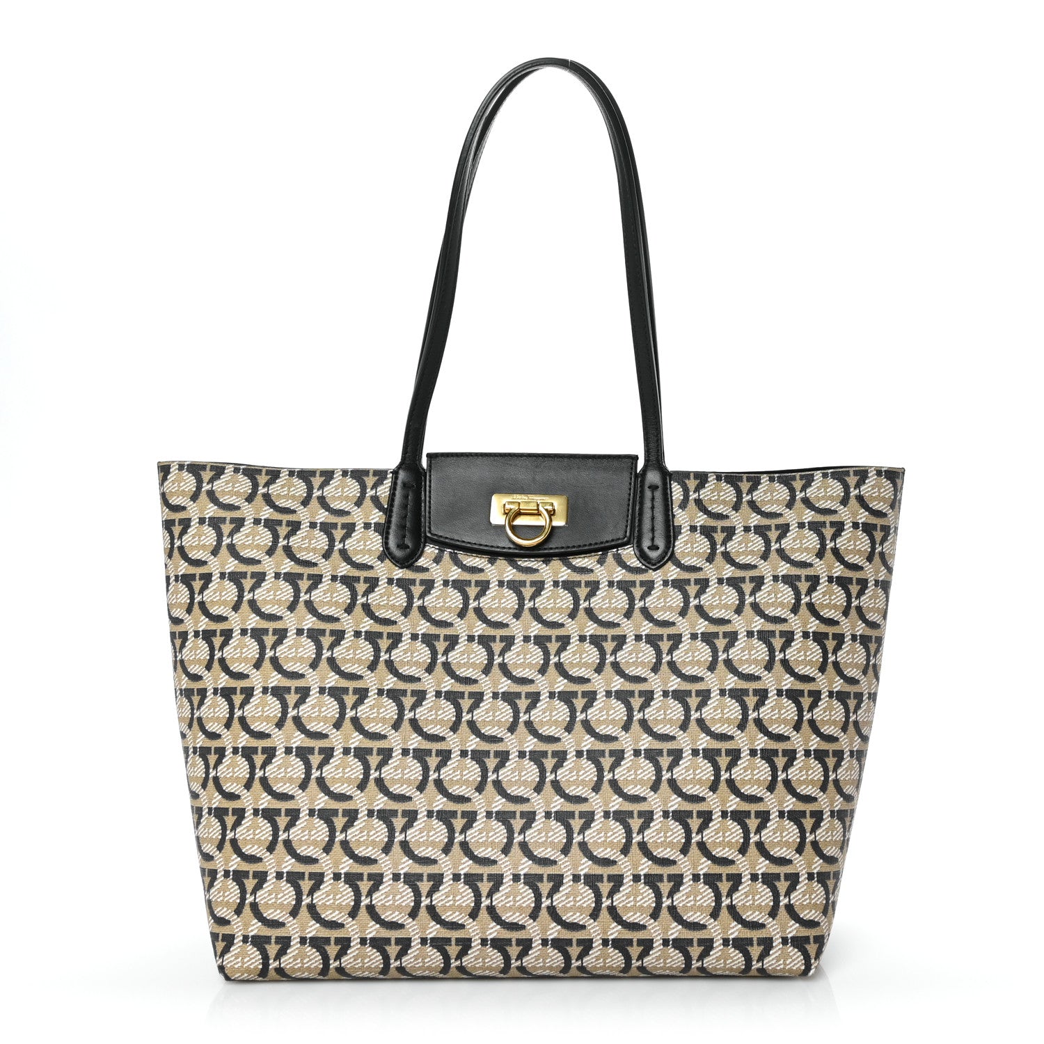 Salvatore Ferragamo Canvas Calfskin Gancini Bag Black 2 of 21