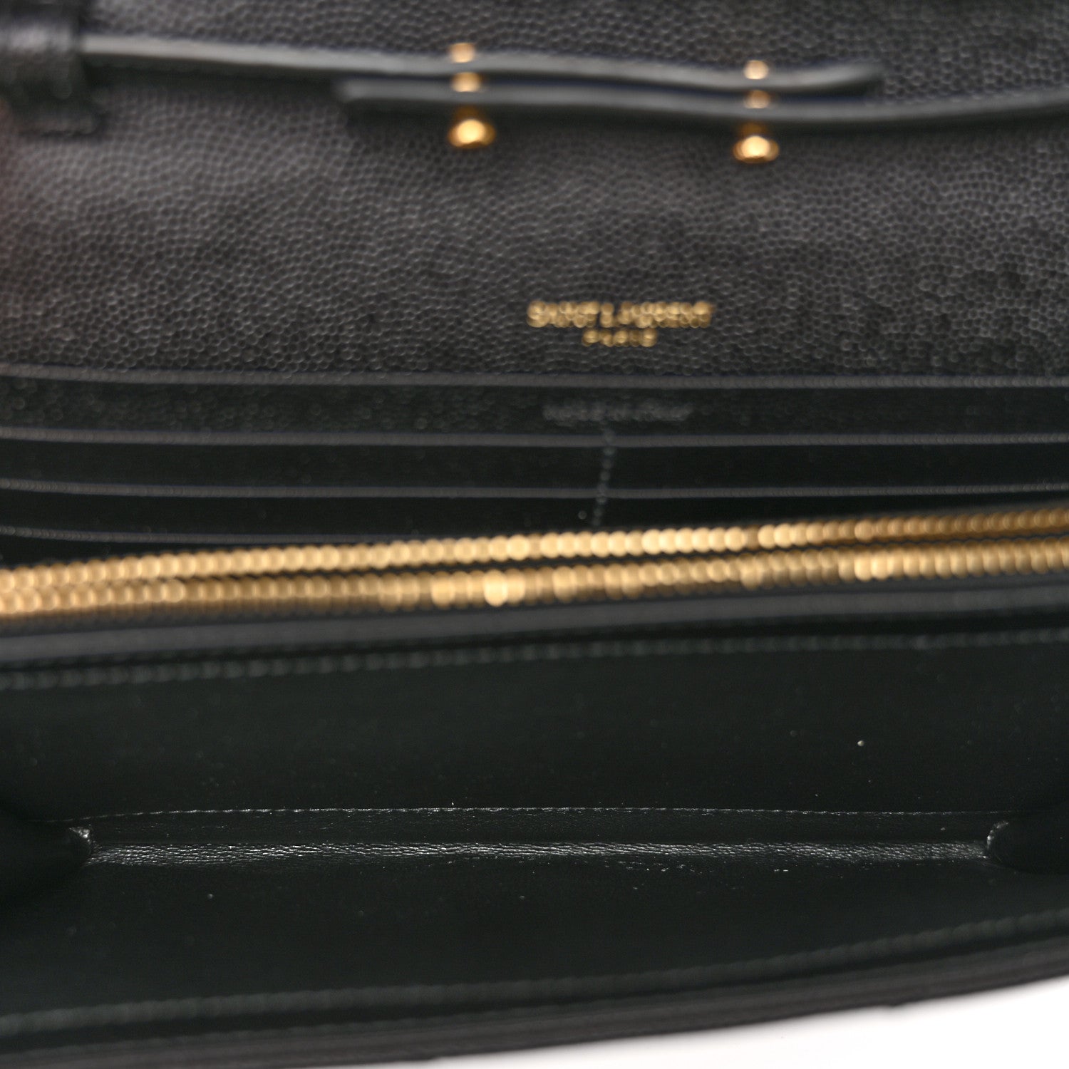 Saint Laurent Grain De Poudre Matelasse Chevron Monogram Chain Wallet Black 5 of 9