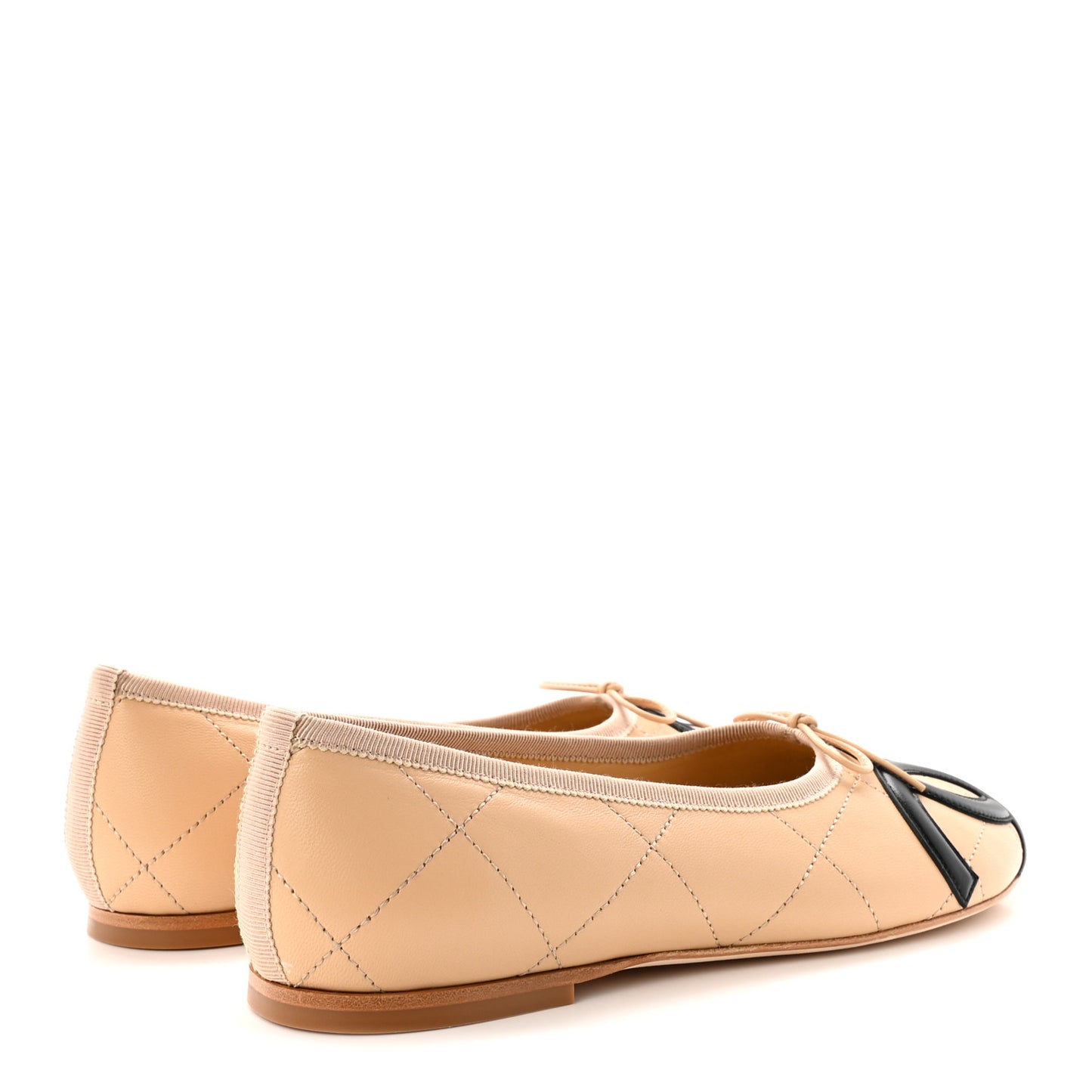 Lambskin Quilted CC Cambon Ballet Flats 38 Beige Black