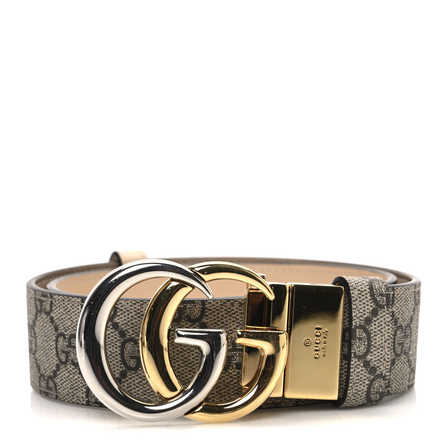 Gucci GG Supreme Monogram Plutone Calfskin Double G Reversible 37mm Belt  75 30 Beige Ebony Souffle Rose 1 of 6