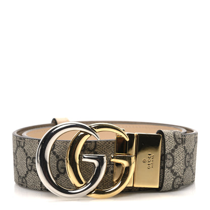 Gucci GG Supreme Monogram Plutone Calfskin Double G Reversible 37mm Belt  75 30 Beige Ebony Souffle Rose 1 of 6