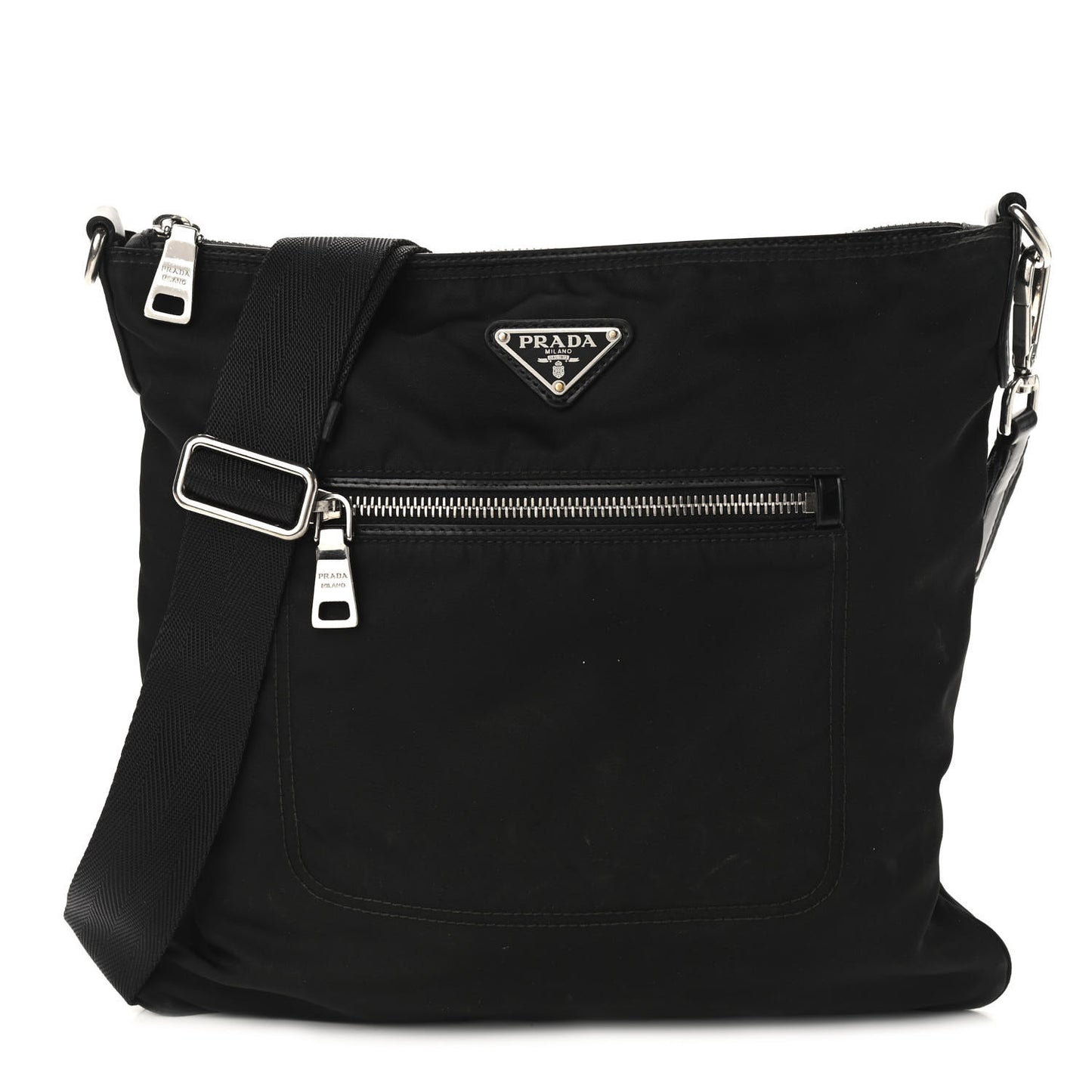 Tessuto Nylon Saffiano Flat Messenger Bag Black