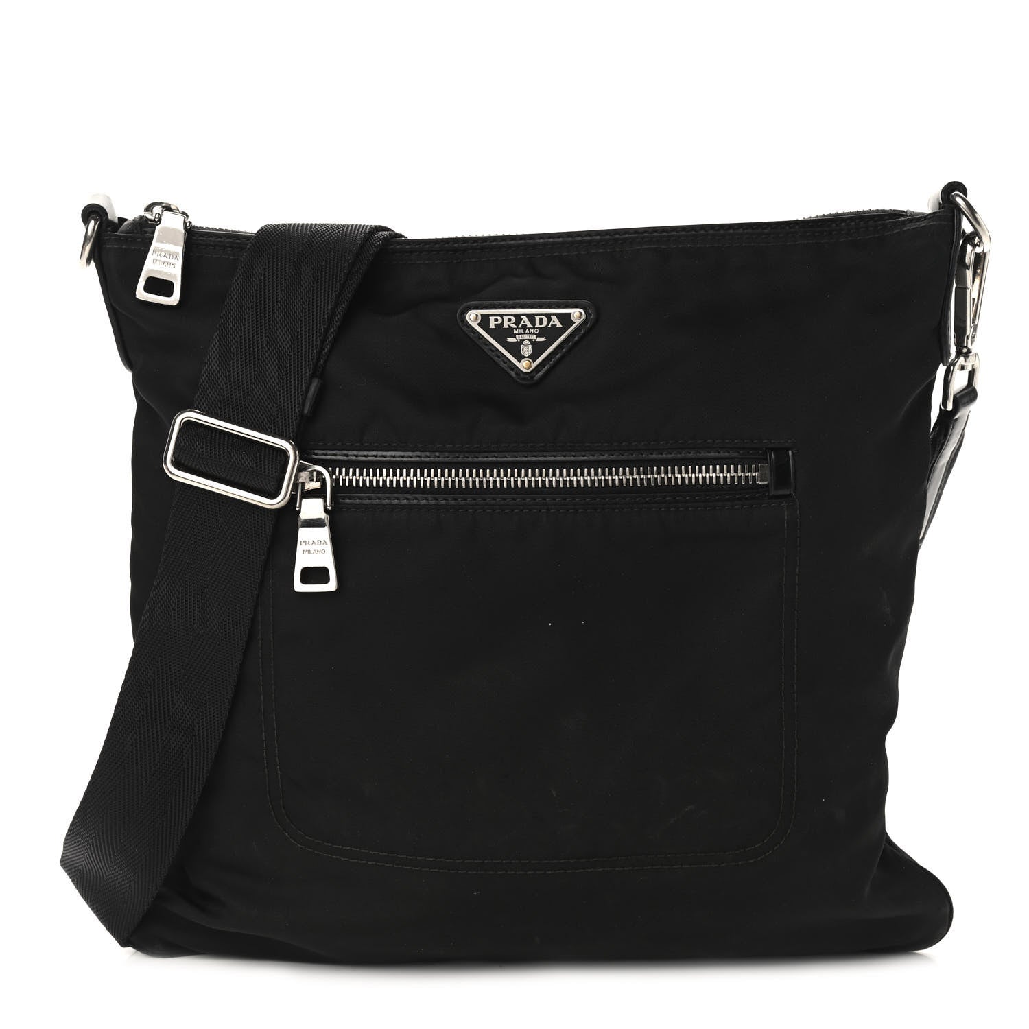 Prada Tessuto Nylon Saffiano Flat Messenger Bag Black 1 of 11
