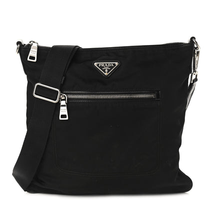 Prada Tessuto Nylon Saffiano Flat Messenger Bag Black 1 of 11