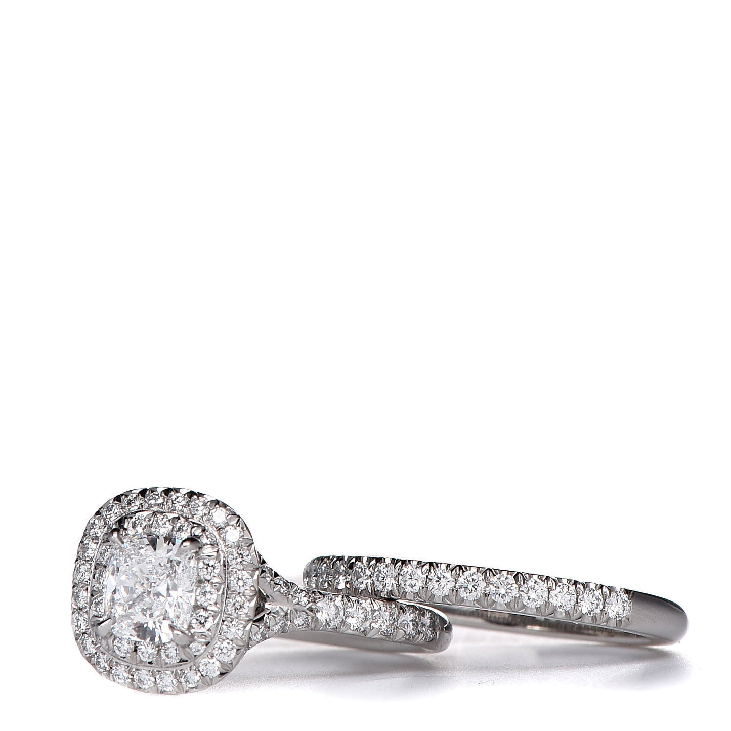 Platinum Diamond .58ct Soleste Cushion Cut Double Halo Engagement Ring Set 48 4.5