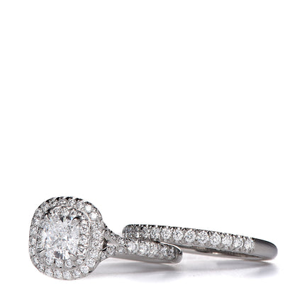 Tiffany Platinum Diamond .58ct Soleste Cushion Cut Double Halo Engagement Ring Set 48 4.5 5 of 6