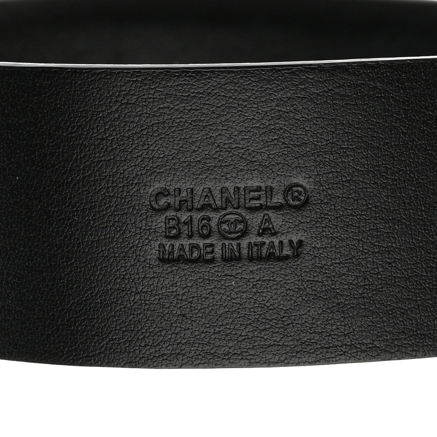 Chanel Calfskin Pearl Camellia CC Belt 85 34 Black Gold 5 of 7