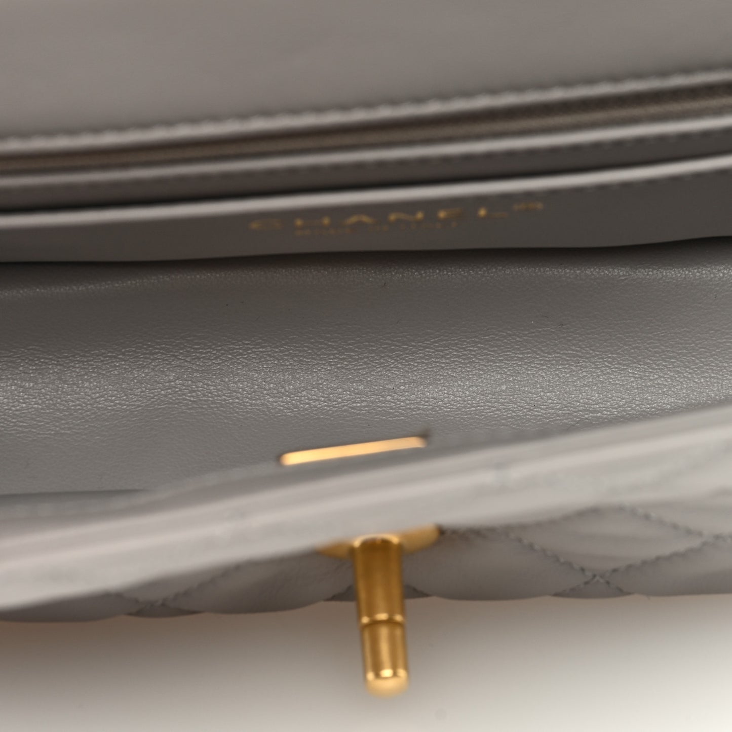 Lambskin Quilted Mini Rectangular Pearl Crush Flap Grey