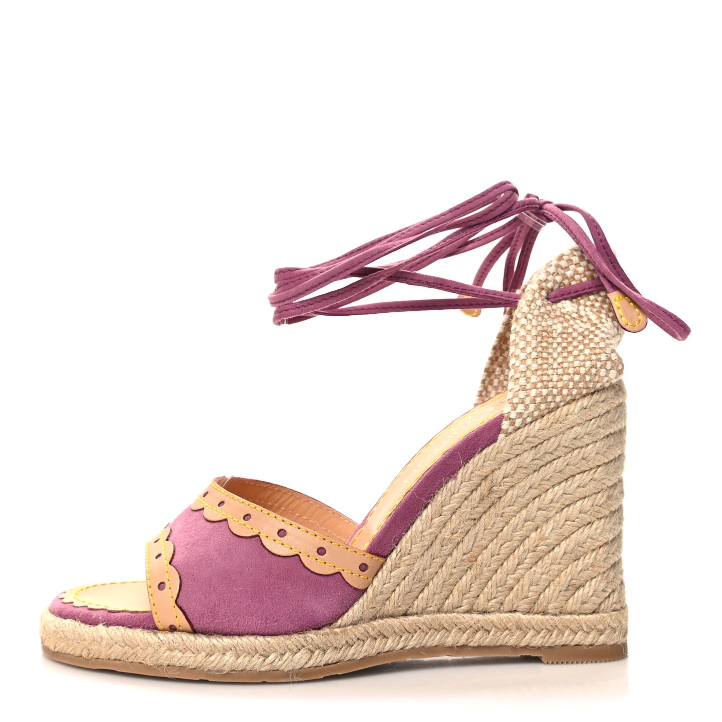 Suede Vachetta Espadrille Wedge Sandals 37.5 Purple