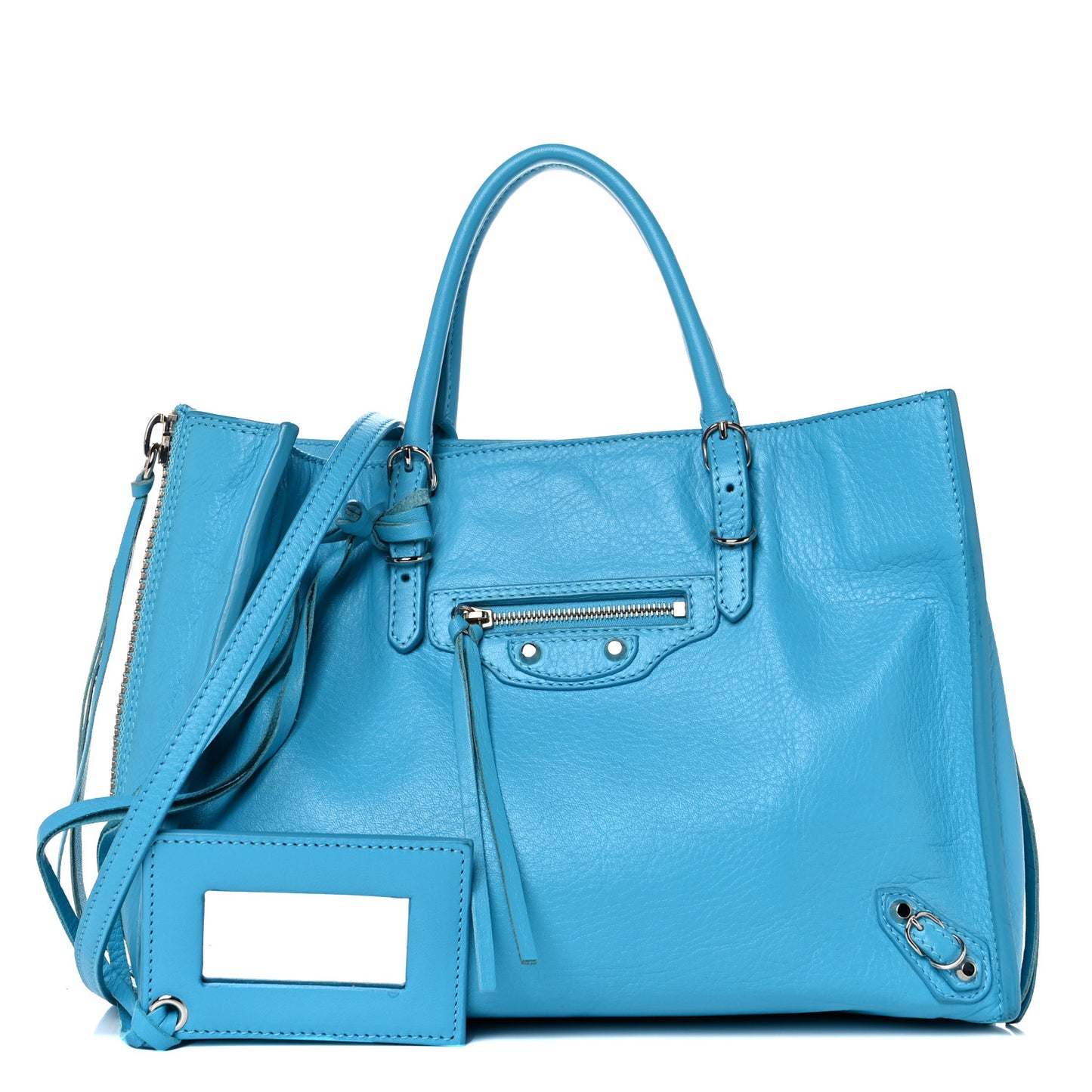 Supple Calfskin Papier A6 Zip Around Tote Bleu Caraibes