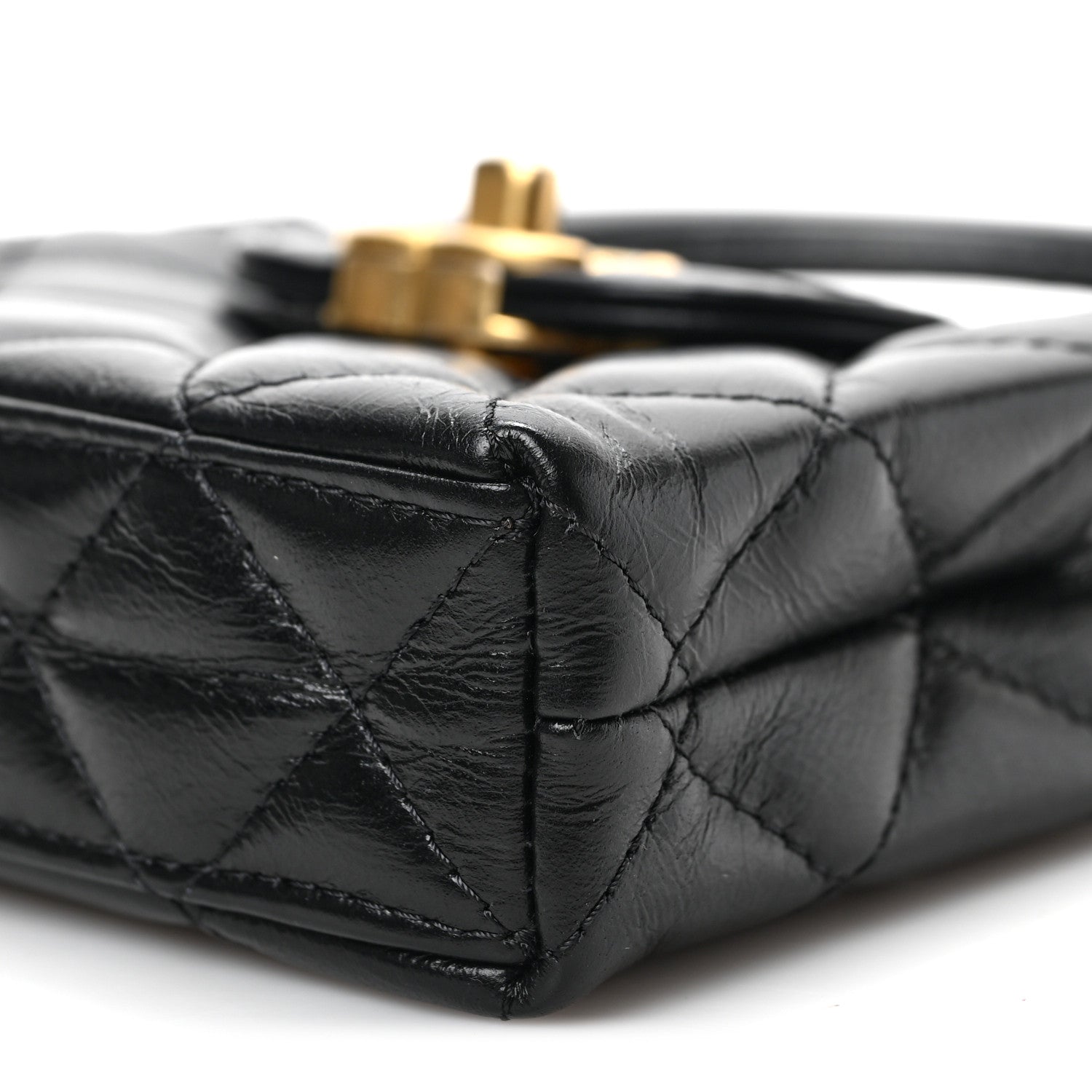 Chanel Shiny Aged Calfskin Quilted Mini Nano Kelly Shopper Black 9 of 9