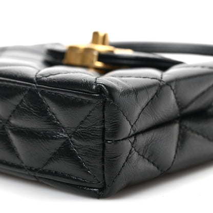 Chanel Shiny Aged Calfskin Quilted Mini Nano Kelly Shopper Black 9 of 9
