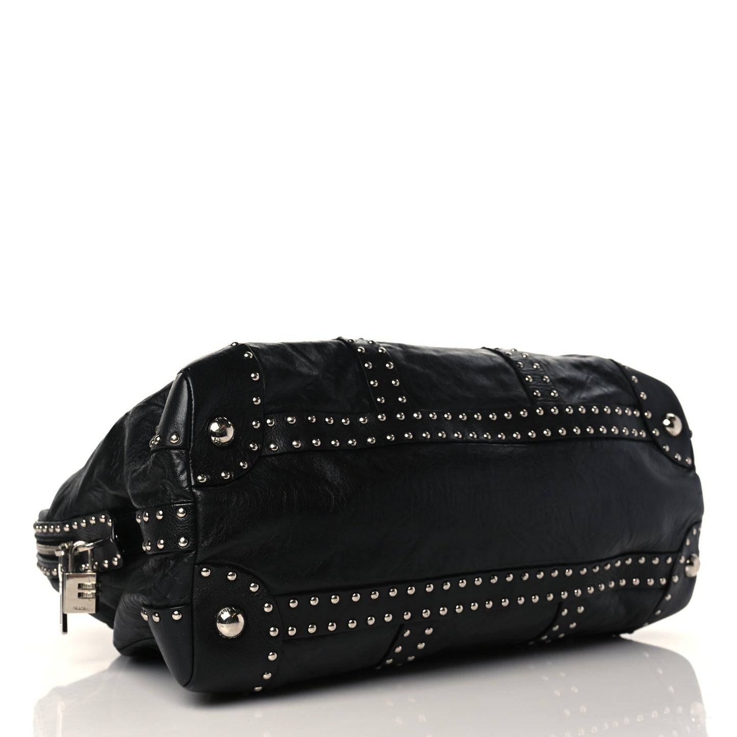 Soft Calf Studded Large Trunk Bag Black