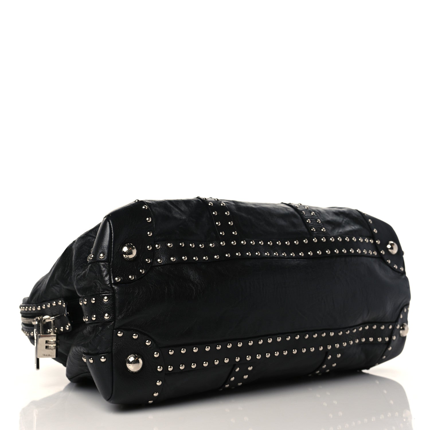 Prada Soft Calf Studded Large Trunk Bag Black 4 of 9