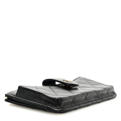 Chanel Lambskin Quilted Phone Holder Zip Clutch Black 4 of 8