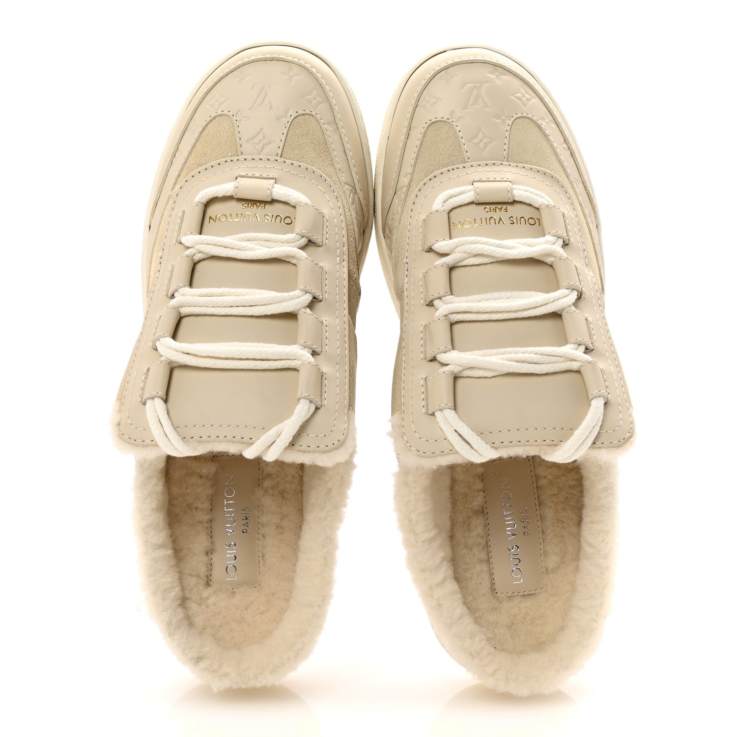 Louis Vuitton Suede Monogram Debossed Shearling Lous Open Back Sneakers 38 Light Beige 2 of 10