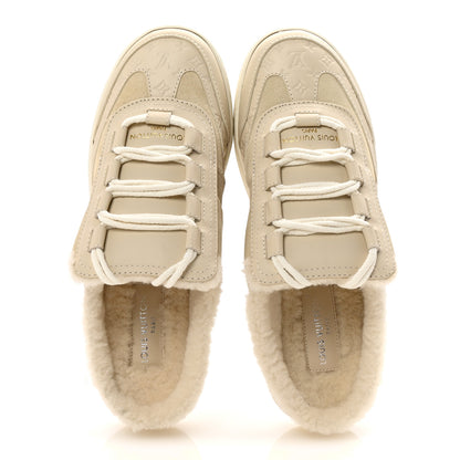 Louis Vuitton Suede Monogram Debossed Shearling Lous Open Back Sneakers 38 Light Beige 2 of 10