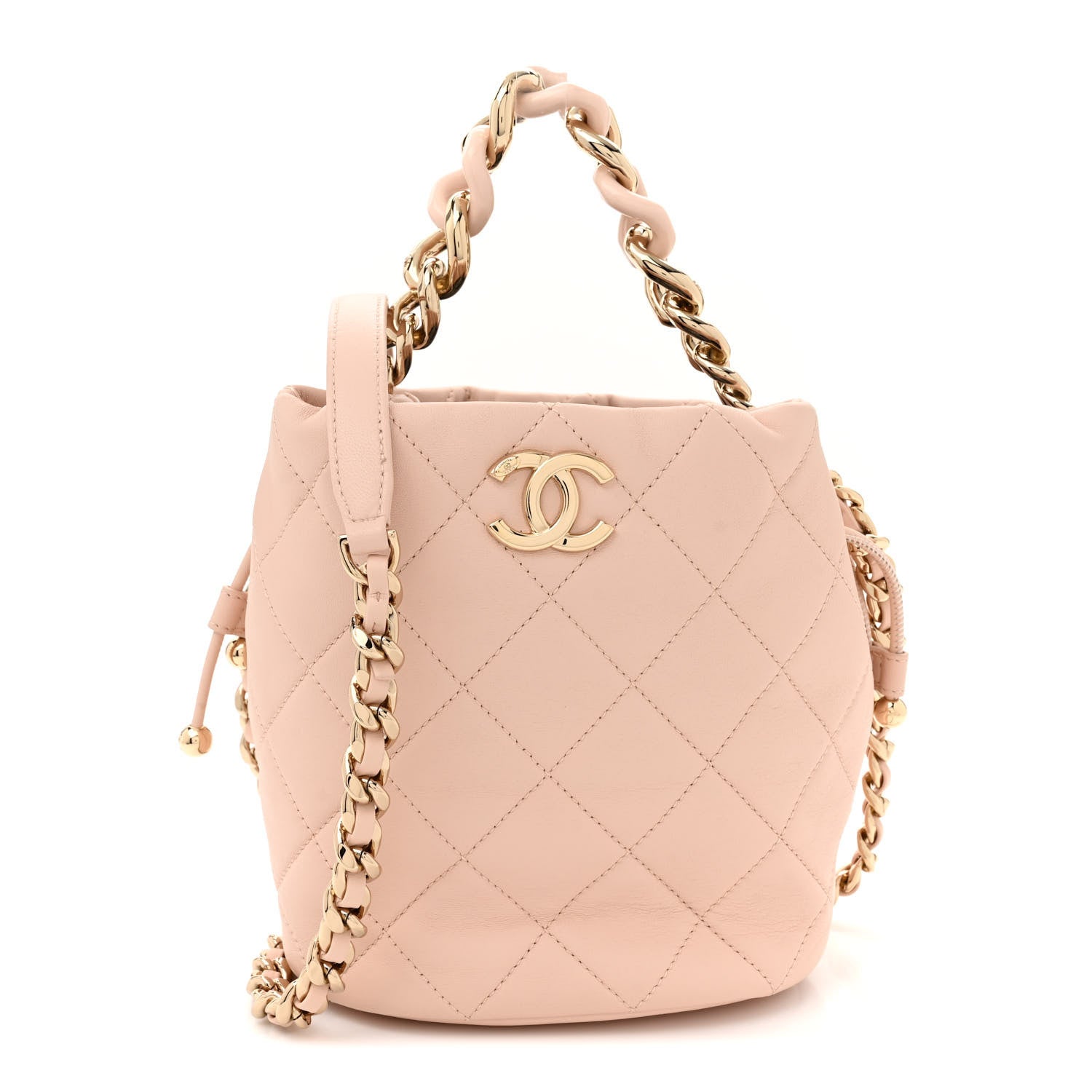 Chanel Lambskin Quilted Resin Bi-Color Chain Bucket Bag Light Beige 1 of 11