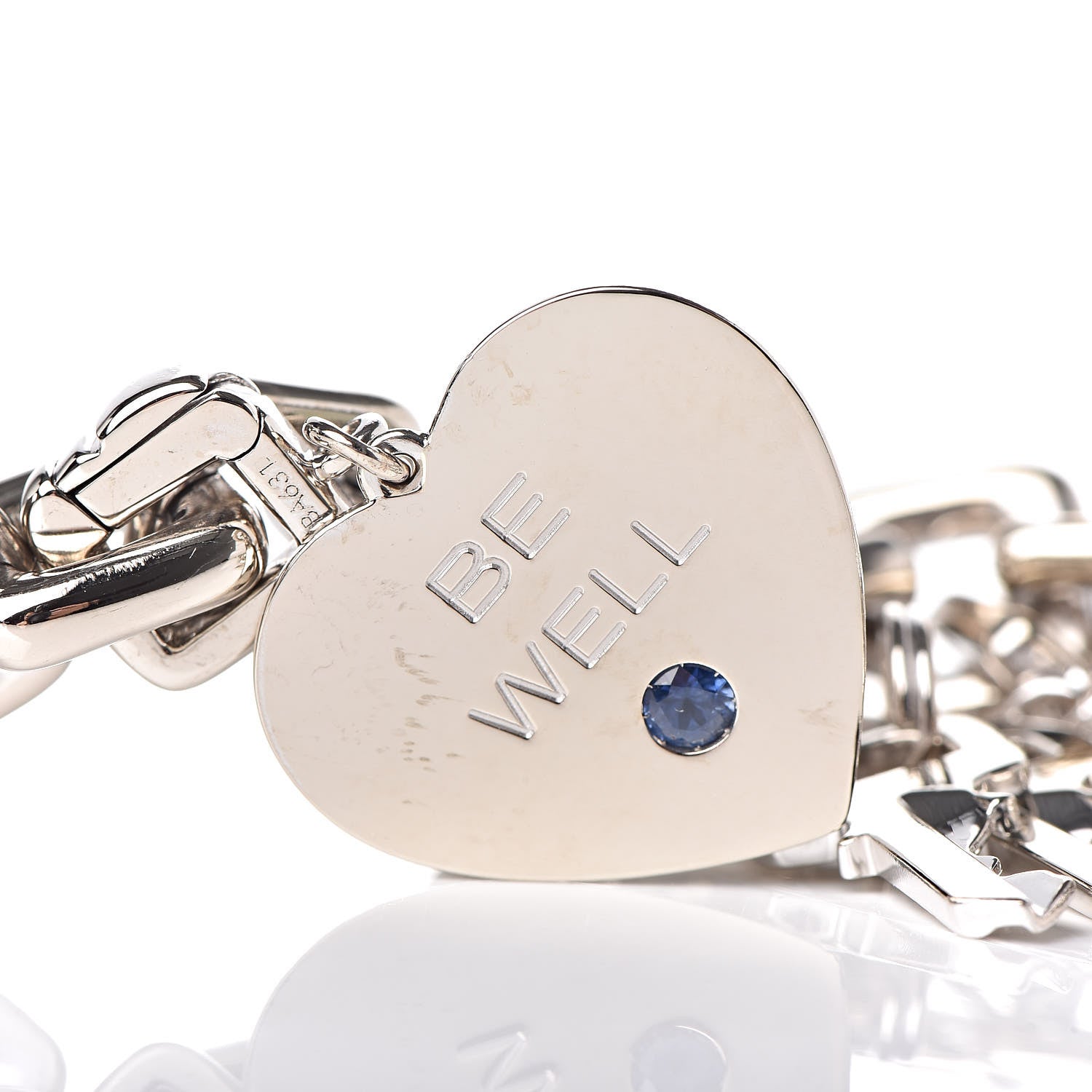 Louis Vuitton 18K White Gold Safran Be Well Lion Padlock Keys Charm Bracelet 5 of 10