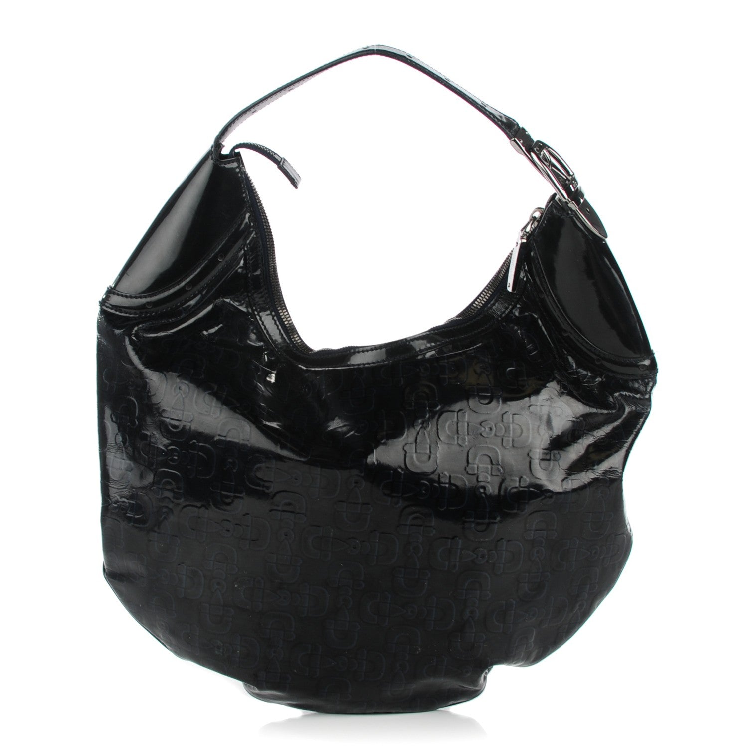 Gucci Patent Calfskin Horsebit Embossed Glam Hobo Navy 1 of 11