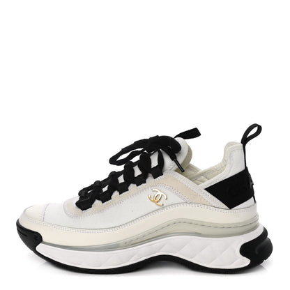 Chanel Fabric Calfskin Suede CC Sneakers 36 Ivory Black 1 of 8