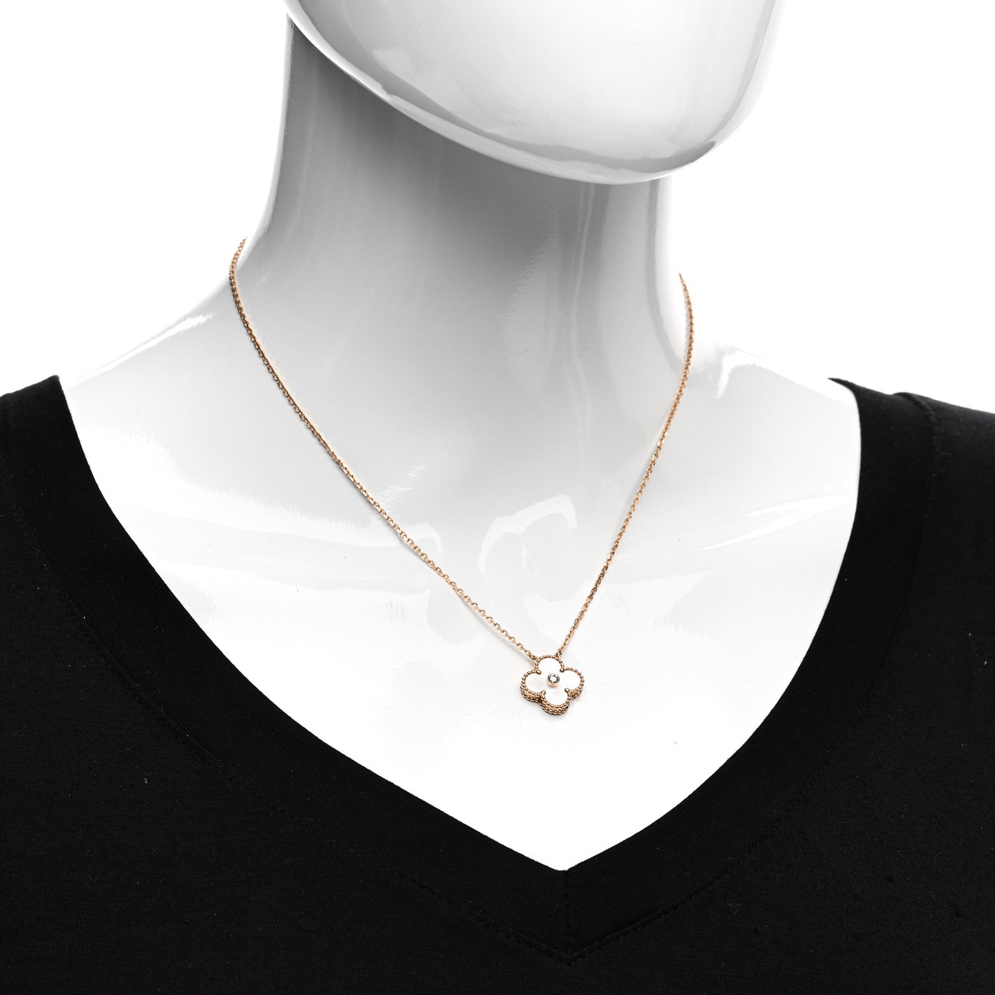 18K Rose Gold Diamond Mother of Pearl Vintage Alhambra Pendant Necklace