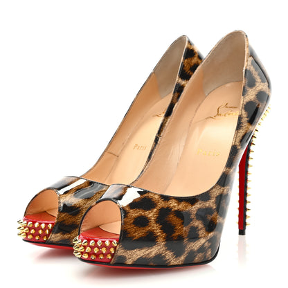Christian Louboutin Patent Leopard New Very Prive Spikes 120 Pumps 39.5 Brown 3 of 8