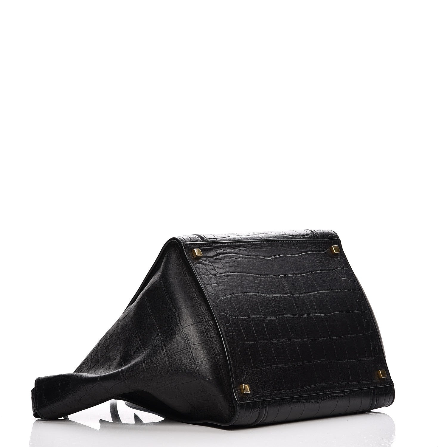 Celine Crocodile Embossed Calfskin Medium Phantom Luggage Black 4 of 12