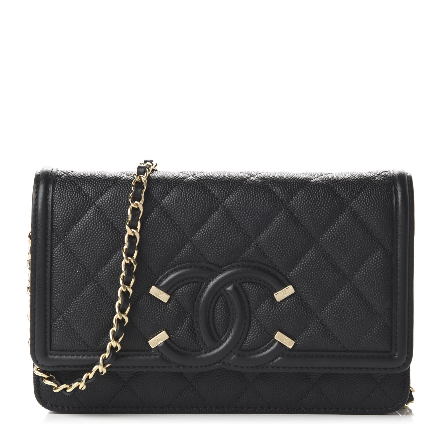 Chanel Caviar Quilted CC Filigree Wallet On Chain WOC Black 1 of 12