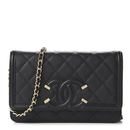 Chanel Caviar Quilted CC Filigree Wallet On Chain WOC Black 1 of 12