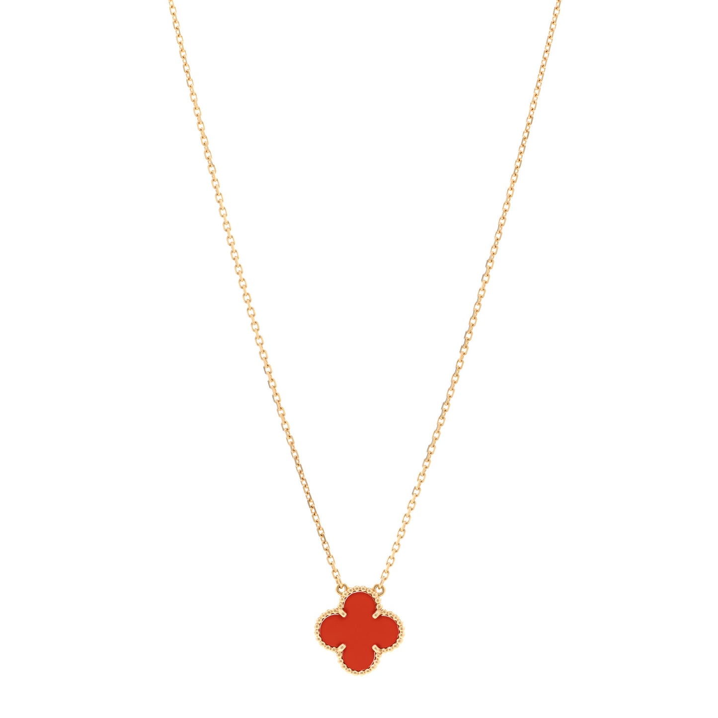 18K Yellow Gold Carnelian Vintage Alhambra Pendant Necklace