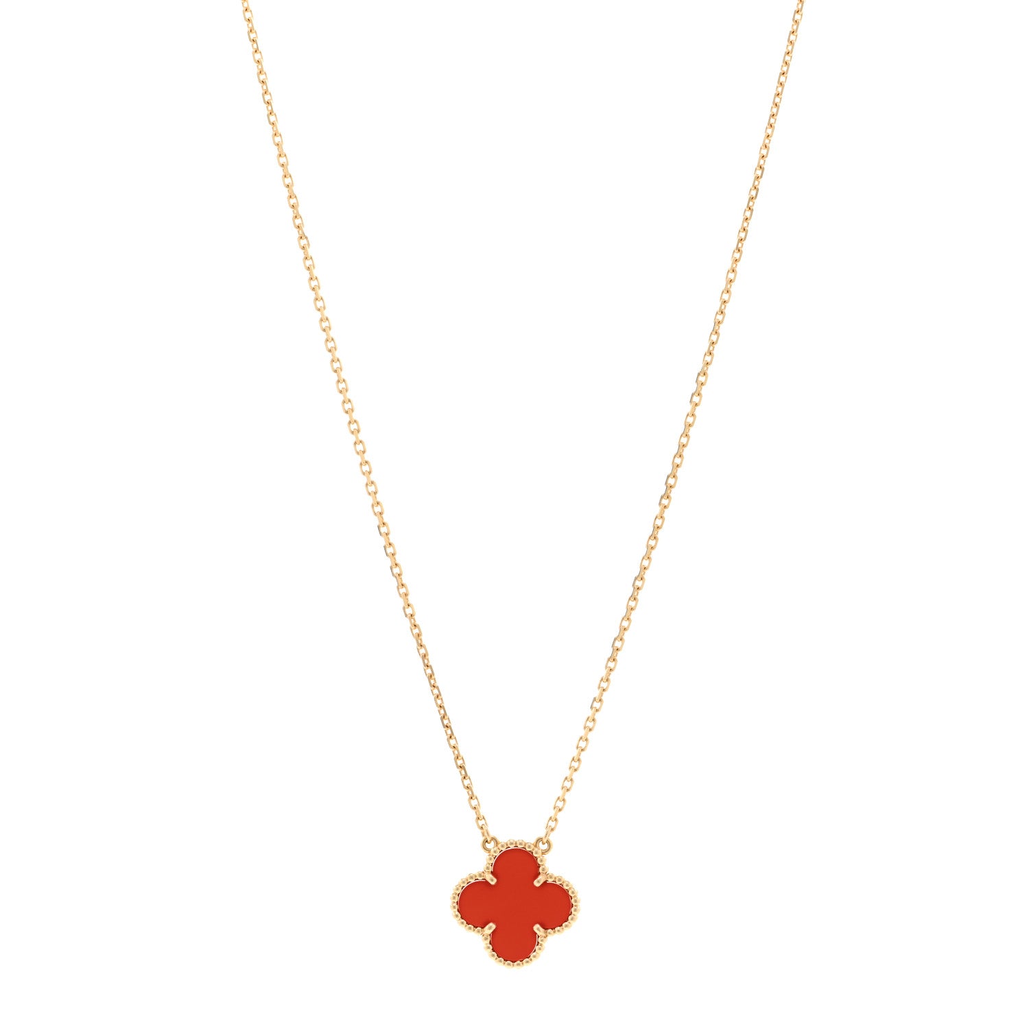 Van Cleef & Arpels 18K Yellow Gold Carnelian Vintage Alhambra Pendant Necklace 1 of 5