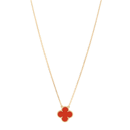 Van Cleef & Arpels 18K Yellow Gold Carnelian Vintage Alhambra Pendant Necklace 1 of 5