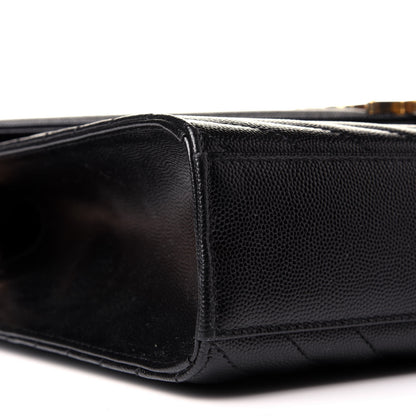 Saint Laurent Grain De Poudre Matelasse Chevron Large Monogram Satchel Black 7 of 8