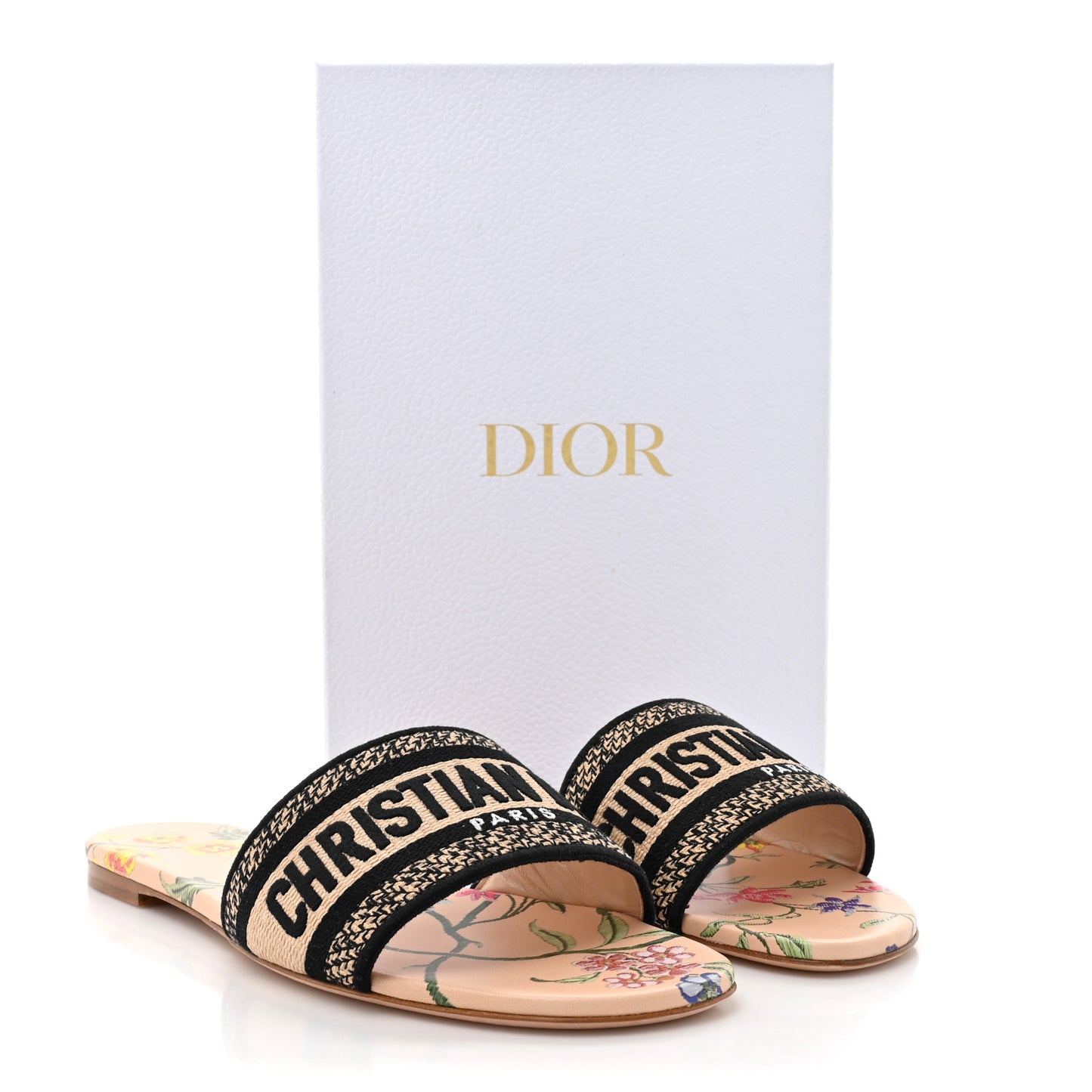 Straw Embroidered Petites Fleurs Dway Mules Slide Sandals 40 Multicolor