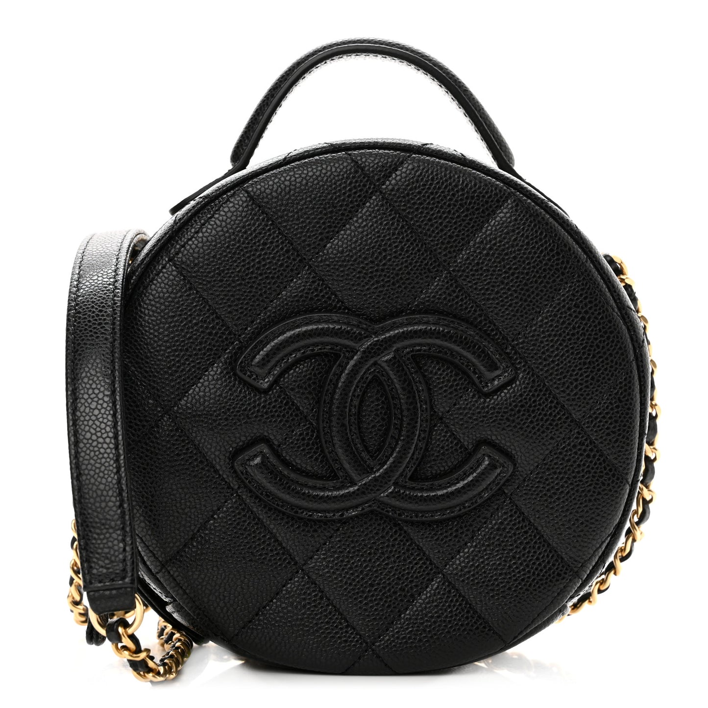 Caviar Quilted Small Round Vanity With Chain Black
